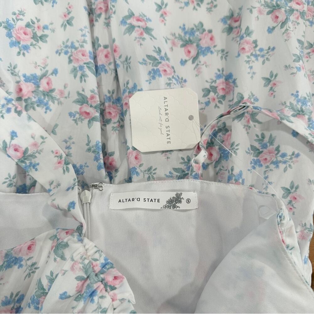 Altar'd State Isa Floral Mini Milkmaid Dress White Pink Blue Floral NWT Small - Picture 10 of 10